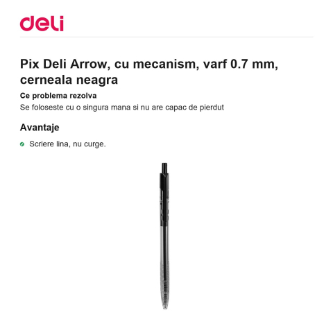 Pix Deli Arrow, cu mecanism, varf 0.7 mm, cerneala neagra [1]