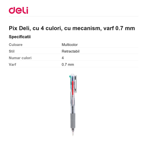 Pix Deli, cu 4 culori, cu mecanism, varf 0.7 mm [2]