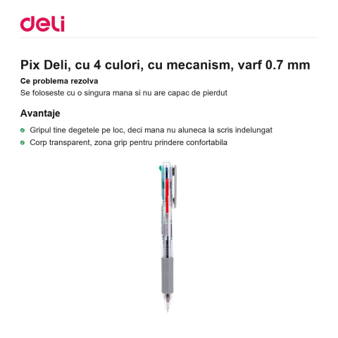 Pix Deli, cu 4 culori, cu mecanism, varf 0.7 mm [1]