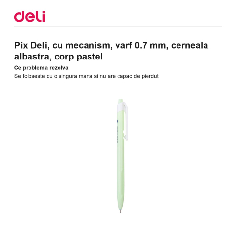 Pix Deli, cu mecanism, varf 0.7 mm, cerneala albastra, corp pastel [1]