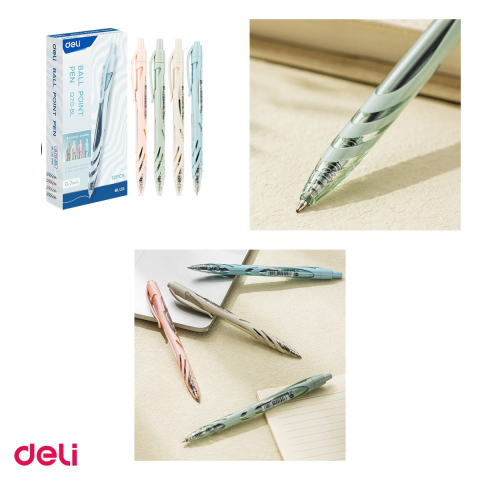 Pix Deli Q70, cu mecanism, varf 0.7 mm, cerneala albastra, corp pastel [3]