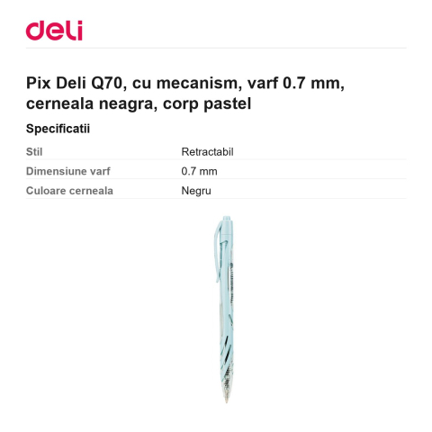 Pix Deli Q70, cu mecanism, varf 0.7 mm, cerneala neagra, corp pastel [2]