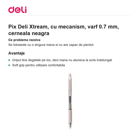 Pix Deli Xtream, cu mecanism, varf 0.7 mm, cerneala neagra [1]