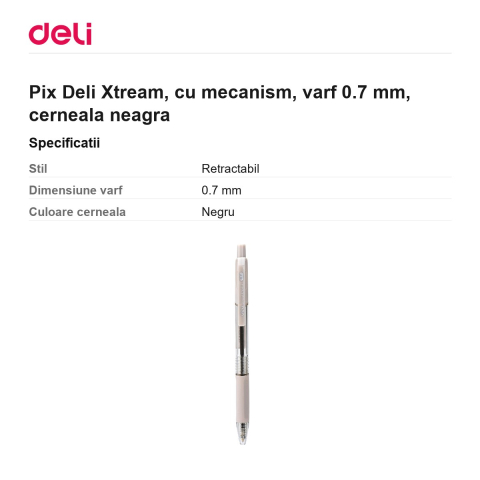Pix Deli Xtream, cu mecanism, varf 0.7 mm, cerneala neagra [2]