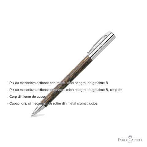 Pix Faber-Castell Ambition Cocos, corp din lemn de cocos, mina neagra B, mecanism rotativ, pentru scriere premium [1]