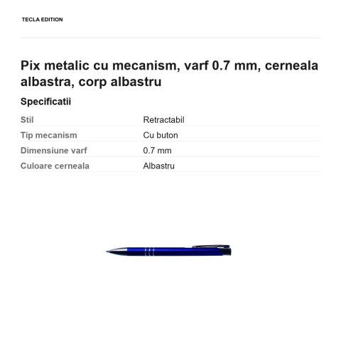 Pix metalic cu mecanism, varf 0.7 mm, cerneala albastra, corp albastru [2]