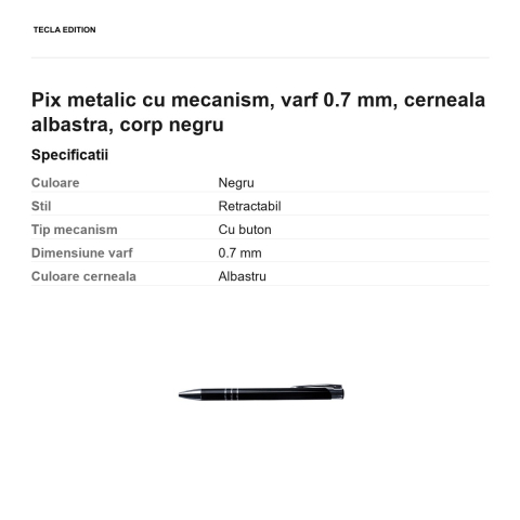Pix metalic cu mecanism, varf 0.7 mm, cerneala albastra, corp negru [2]