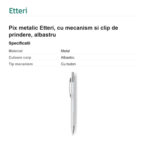 Pix metalic Etteri, cu mecanism si clip de prindere, albastru [2]