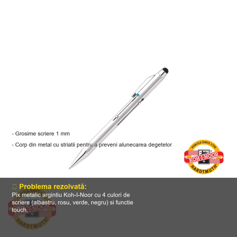 Pix metalic Koh-I-Noor 4 culori cu touch, corp argintiu antiderapant, pentru birou si uz zilnic [1]