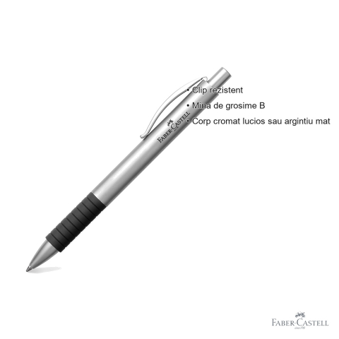 Pix metalic mat Faber-Castell Basic Metal, corp argintiu, grip ergonomic, mina neagra B [2]