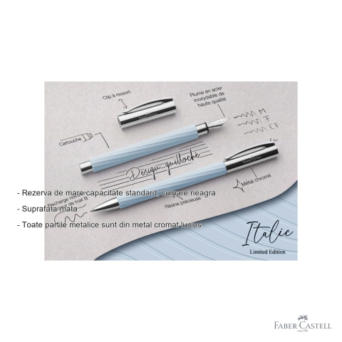 Pix premium Faber-Castell Ambition Italic Ice Blue, corp rasina guilloche, editie limitata, cadou elegant [1]