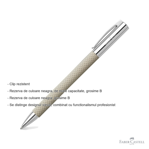 Pix premium Faber-Castell Ambition OpArt White Sand, corp rasina guilloche, rezerva neagra B, pentru birou si uz profesional [1]