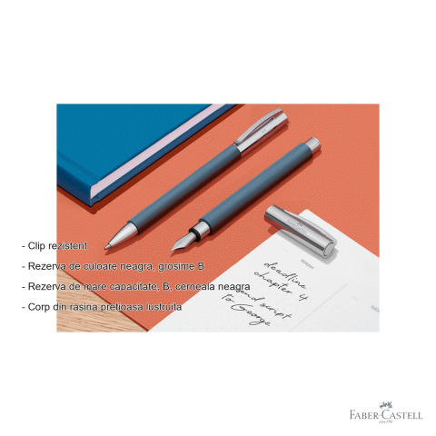 Pix premium Faber-Castell Ambition Precious Resin albastru, mecanism rotativ, rezerva neagra B, pentru birou si uz zilnic [1]