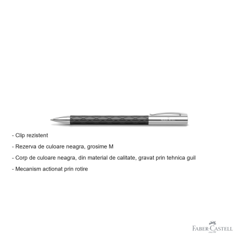 Pix premium Faber-Castell Ambition Rhombus, corp negru lucios gravat guilloche, mecanism rotativ, rezerva neagra M [1]
