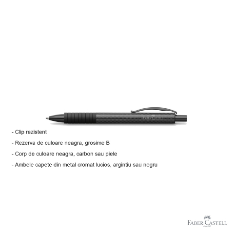 Pix premium Faber-Castell Basic Black Carbon, corp negru cu accesorii cromate, rezerva neagra B, pentru birou si uz profesional [1]