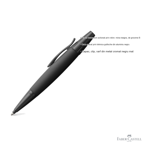 Pix premium Faber-Castell e-motion Pure Black, corp aluminiu gravat guilloche, mina neagra B, mecanism rotativ [2]