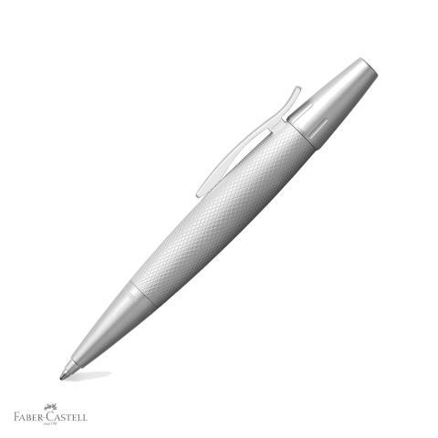 Pixuri premium - Pix premium Faber-Castell E-Motion Pure Silver, corp aluminiu cromat gravat guilloche, mecanism rotativ