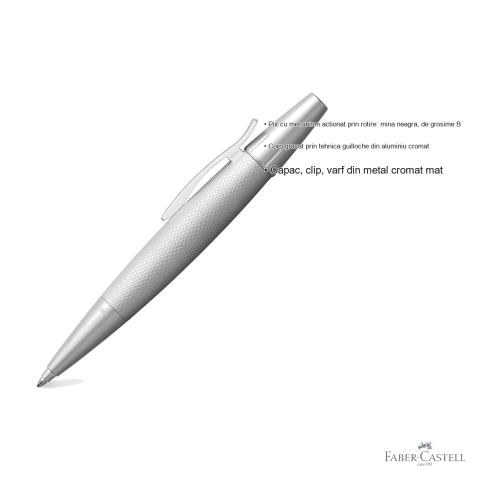 Pix premium Faber-Castell E-Motion Pure Silver, corp aluminiu cromat gravat guilloche, mecanism rotativ [2]