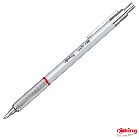 Birotica papetarie - Pix Rapid Pro Argintiu cu Mecanism Click si Grip Randalinat, pentru Scriere Profesionala si Zilnica, Rotring