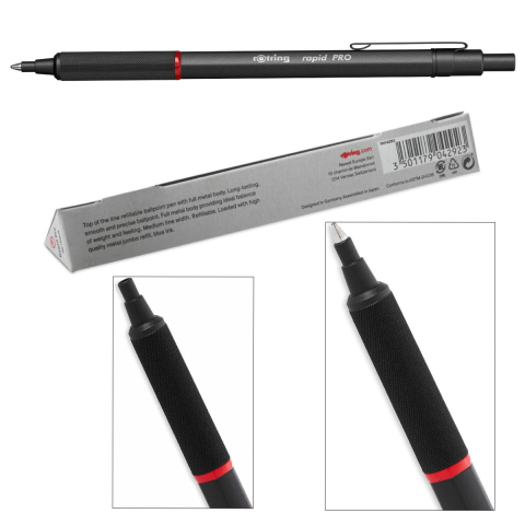 Pix Rapid Pro Negru cu Mecanism Click si Grip Randalinat, pentru Scriere Profesionala si Zilnica, Rotring [4]