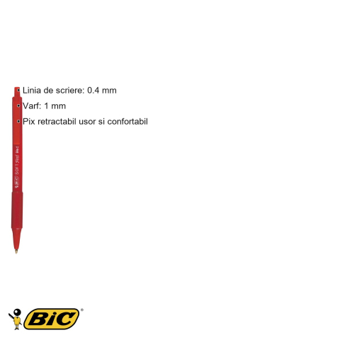 Pix retractabil Bic Soft Feel, varf 1.0 mm, cerneala rosie, scriere fluida si confortabila [2]