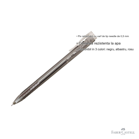 Pix retractabil Faber-Castell RX5, semi-gel cu varf needle 0.5 mm, scriere fluida, negru [2]