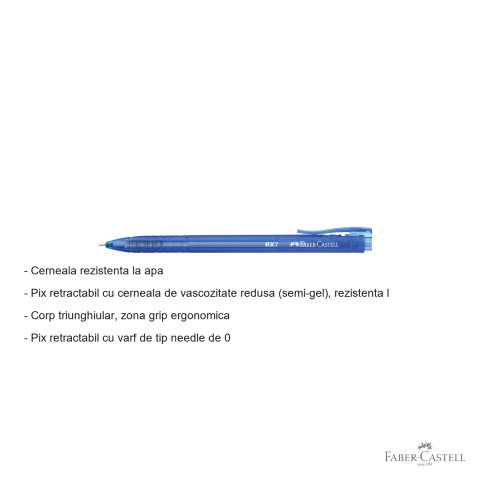 Pix retractabil semi-gel Faber-Castell RX7, varf needle 0.7 mm, scriere usoara, albastru [1]