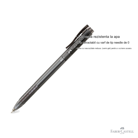 Pix roller retractabil Faber-Castell RX7, cerneala semi-gel negra, varf needle 0.7 mm, corp triunghiular ergonomic [2]