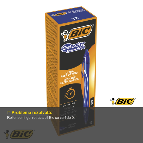 ROLLER 0.7MM SEMI-GEL CU MECANISM ALBASTRU QUICK-DRY BIC [3]
