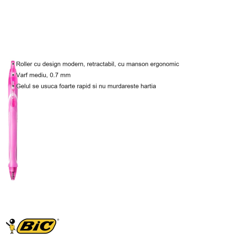 Pix roller semi-gel retractabil Bic Quick-Dry, varf mediu 0.7 mm, uscare rapida, roz [2]