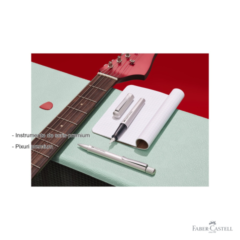 Pix rotativ Faber-Castell Hexo, corp hexagonal din aluminiu argintiu, grip ergonomic, mina neagra B [1]