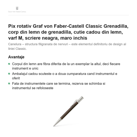 Pix rotativ Graf von Faber-Castell Classic Grenadilla, corp din lemn de grenadilla, cutie cadou din lemn, varf M, scriere neagra, maro inchis [1]