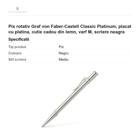 Pix rotativ Graf von Faber-Castell Classic Platinum, placat cu platina, cutie cadou din lemn, varf M, scriere neagra [2]