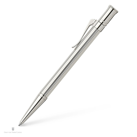 Birotica papetarie - Pix rotativ Graf von Faber-Castell Classic Platinum, placat cu platina, cutie cadou din lemn, varf M, scriere neagra