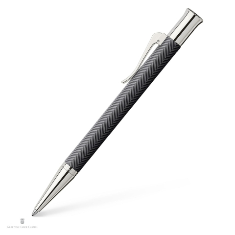 Instrumente de scris premium - Pix rotativ Graf von Faber-Castell Guilloche Cisele, corp din rasina, accesorii placate cu rodiu, varf M, scriere neagra, antracit