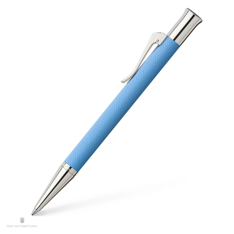 Instrumente de scris premium - Pix rotativ Graf von Faber-Castell Guilloche, corp din rasina, accesorii placate cu rodiu, varf M, scriere neagra, albastru Gulf