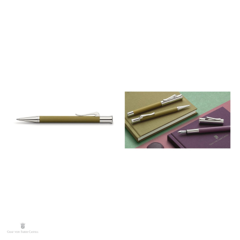 Pix rotativ Graf von Faber-Castell Guilloche, corp din rasina, accesorii placate cu rodiu, varf M, scriere neagra, verde oliv [3]