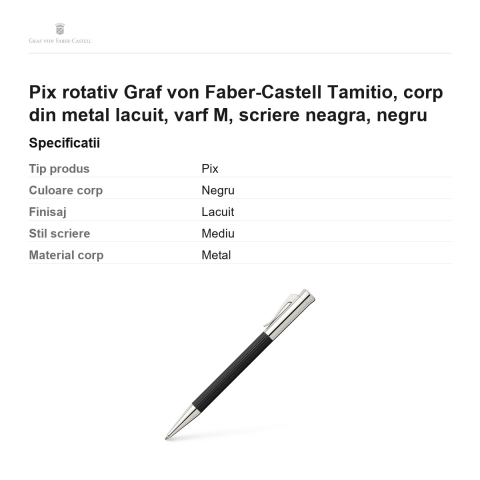 Pix rotativ Graf von Faber-Castell Tamitio, corp din metal lacuit, varf M, scriere neagra, negru [2]