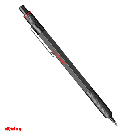 Instrumente de scris - Pix Rotring 600 retractabil, corp hexagonal din alama, grip randalinat, negru