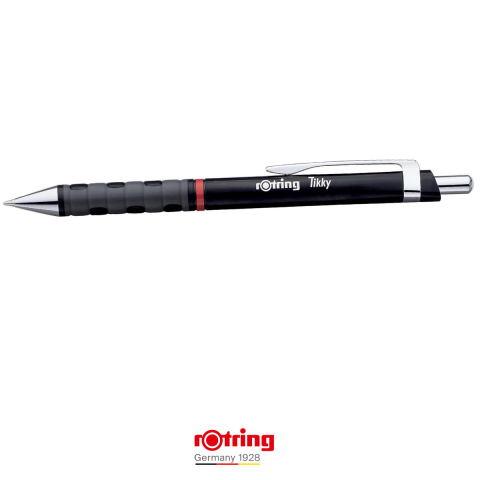 Pix Tikky 3 Negru cu Grip Ergonom din Cauciuc si Mina Jumbo Albastra 0.7mm, pentru Scriere Extensiva si Zilnica, Rotring [2]