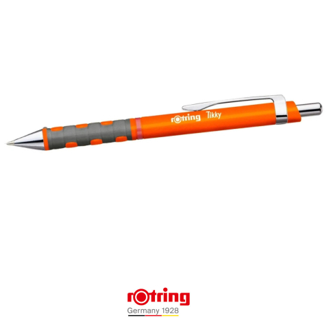 Pix Tikky 3 Portocaliu Neon cu Clip, Mina Jumbo Albastra 0.7mm, Grip Ergonom din Cauciuc, pentru Scriere Extensiva si Vizibila, Rotring [2]