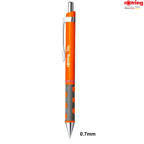 Pix Tikky 3 Portocaliu Neon cu Clip, Mina Jumbo Albastra 0.7mm, Grip Ergonom din Cauciuc, pentru Scriere Extensiva si Vizibila, Rotring [1]