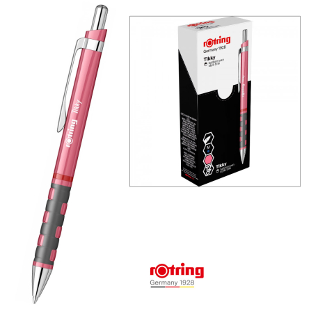 Pix Tikky 3 Roz Sidefat cu Clip, Mina Jumbo Albastra, Grip Ergonom din Cauciuc, pentru Scriere Extensiva si Zilnica, Rotring [3]