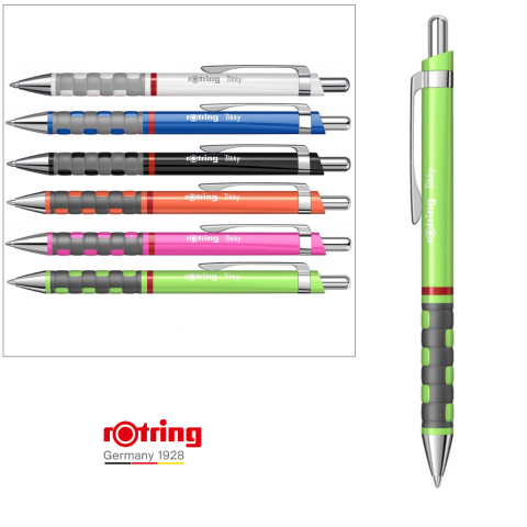 Pix Tikky 3 Verde Neon cu Clip, Mina Jumbo Albastra 0.7mm, Grip Ergonom din Cauciuc, pentru Scriere Extensiva si Uz Intensiv, Rotring [3]