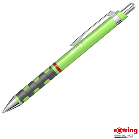 Pixuri cu mecanism - Pix Tikky 3 Verde Neon cu Clip, Mina Jumbo Albastra 0.7mm, Grip Ergonom din Cauciuc, pentru Scriere Extensiva si Uz Intensiv, Rotring