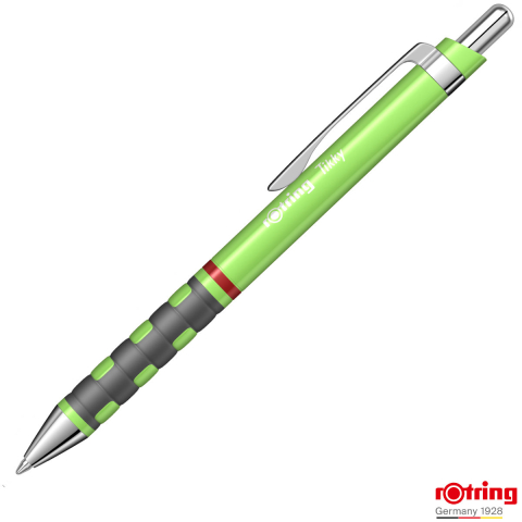 Pixuri cu mecanism - Pix Tikky 3 Verde Neon cu Grip Ergonom din Cauciuc si Mina Jumbo Albastra 0.7mm, pentru Scriere Extensiva si Uz Intensiv, Rotring