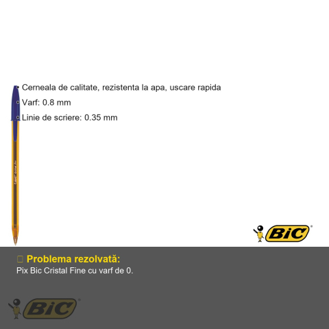 Pix unica folosinta Bic Cristal Fine, varf 0.8 mm, cerneala albastra, pentru scris zilnic [2]