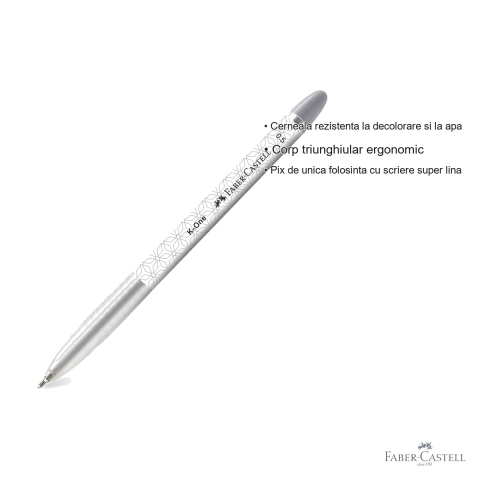 Pix unica folosinta Faber-Castell K1, varf 0.5mm, cerneala neagra rezistenta la apa, corp ergonomic triunghiular [2]