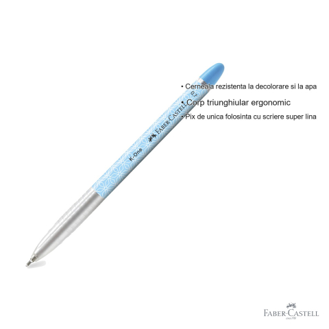 Pix unica folosinta Faber-Castell K1, varf 0.7mm, cerneala albastra rezistenta la apa, corp ergonomic triunghiular [2]