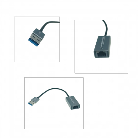 Placa de retea Ethernet Gigabit Esperanza 95883, USB 3.0 la RJ-45, cablu 18 cm, gri [2]